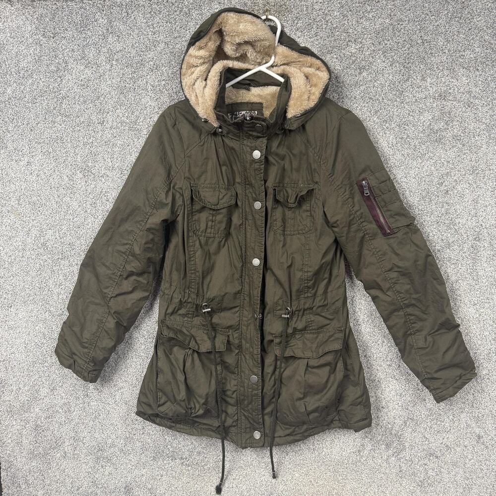YMI Parka Coat Juniors M Green Faux Fur Lined Hooded Winter Cabincore Gorpcore